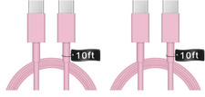 2pack 10FT Fast Charging USB C to C Cable, Type C Charger Cord for iPhone Pink