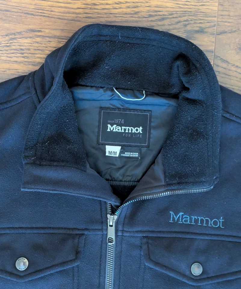 Marmot For Life Black Jacket Full Zip Pockets Outdoor Hiking Men M (22" pit-pit) - Image 3 of 4