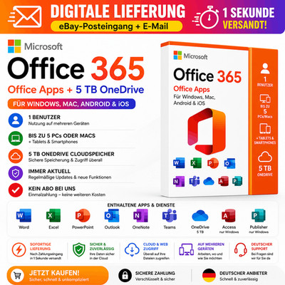 Microsoft Office 365 Apps + 5TB OneDrive | Word Excel Outlook | Windows Mac iOS