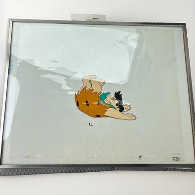 1960er FLINTSTONES Produktions-Cel von Fred Flintstone, Joe Barbera signiert