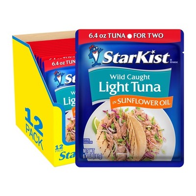 StarKist Chunk Light Tuna in Sunflower Oil, 6.4 oz Pouch (12 Pack) Ready to Eat