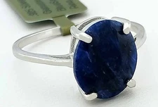 GENUINE 3.90 Cts BLUE SAPPHIRE SOLITAIRE RING .925 STERLING SILVER -New With Tag
