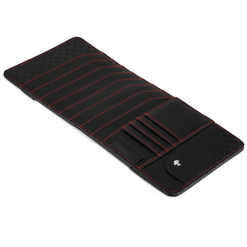 Car Sun Visor CD Organizer Holder PU Leather Disc Card Storage Bag Black