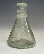 19th C. Antique Aqua Cone Shaped Blue Glass Inkwell Ink Bottle