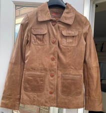 Helium Women Vintage Brown Real Leather Jacket Coat 12 C34”l 26.5”vgc