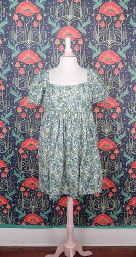 J. Crew Valletta Paisley grün blau Blumen Babydoll Empire-Taille Minikleid 14 - Bild 2 von 7