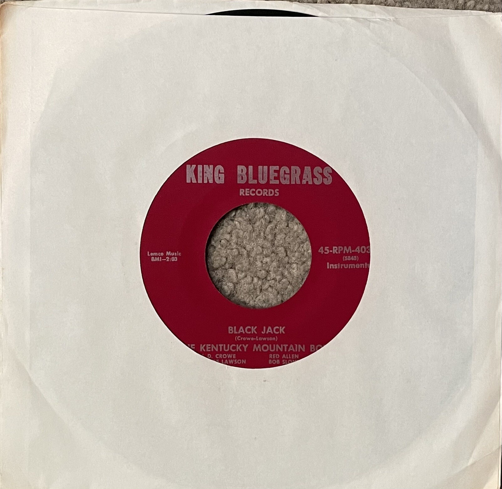 Rare Blackjack 45 RPM Record J.D. Crowe Kentucky Mountain Boys Vinyl ...
