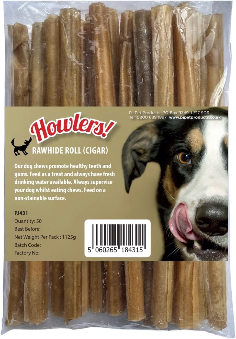 HOWLERS Natural Rawhide Dog Chews Treats Cigar 12 cm Pack of 50 eBay
