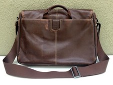 Boconi Brown Leather Garth Slim Mailbag Messenger Laptop Bag with Shoulder Strap