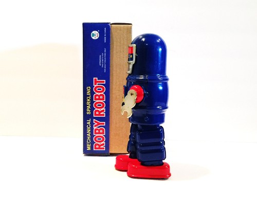 BRAND NEW MECHANICAL ROBY ROBOT SPARKLING SUPT MS 429 TIN WIND UP ROBOT MINT - Picture 4 of 7