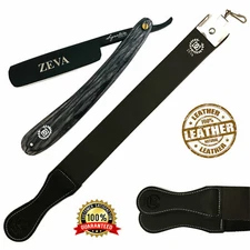 BEARD WET CUT THROAT WOOD HANDLE STRAIGHT EDGE RAZOR SHARPING STROP SHAVING SET