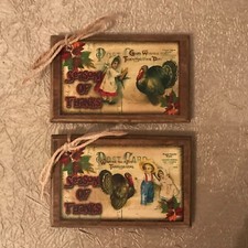5 WOODEN Handcrafted Thanksgiving Ornaments/ FALL Hang Tags SETj