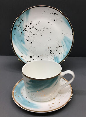 Olivia Oliver® Harper Splatter Gold piece Salad plate-Teacup &Saucer in  Aqua