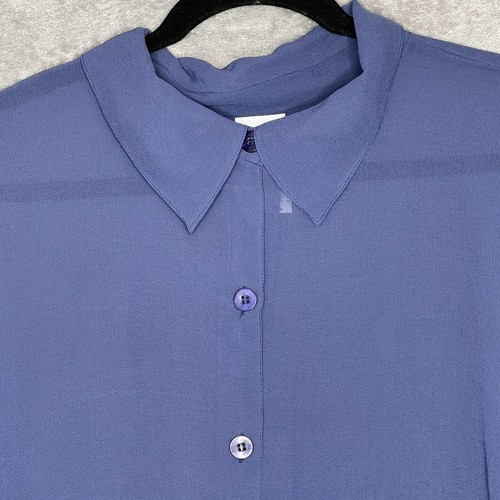 Roamans 20W 2X Top Shirt Blue Solid Collared 3/4 Sleeve Sheer Casual Womens - Picture 9 of 12