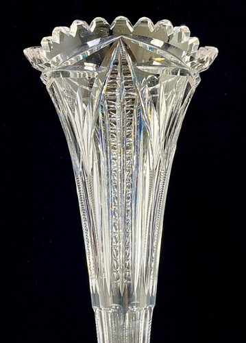 American Brilliant Cut Crystal Glass Flute Vase SAW TOOTH RIM 12” TALL: EAPG - Picture 12 of 19