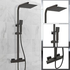 Bathroom Thermostatic Exposed Shower Mixer Twin head Square Bar Set Chrome/Black