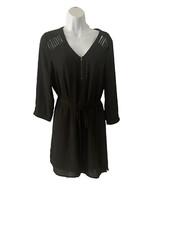 DANIEL RAINN Little Black Dress Womens Size S Belted 1/4 Zip Cut Out Accents NWT