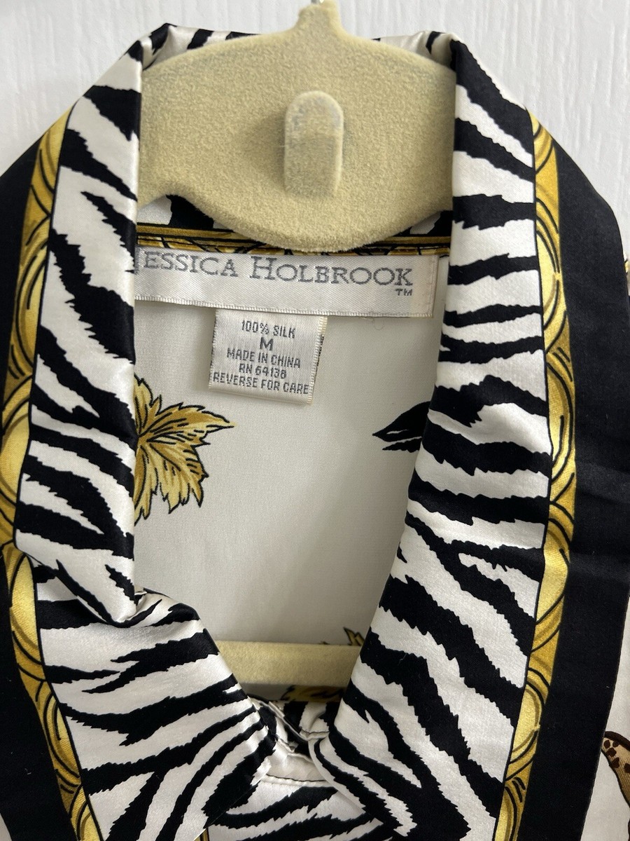 Jessica Holbrook Vintage Shirt Womens Med Silk Giraffe Jungle