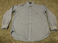 Chaps Ralph Lauren Crest Logo Blue White Striped Button-Up Dress Shirt 16 34/35