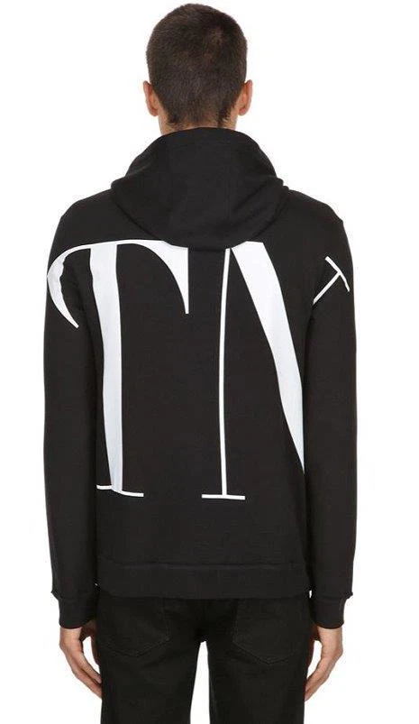 NUOVA GIACCA CON CAPPUCCIO UOMO VALENTINO NERO COTONE VLTN LOGO CON CERNIERA M MEDIUM