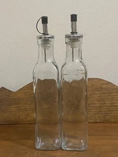 SIMPLY ESSENTIAL Set of 2 Oil Vinegar Bottles with Pourers Glass 8.5" Tall