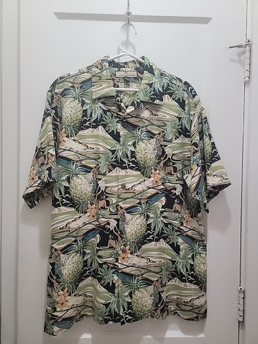 Tommy Bahama Silk/Cotton Hawaiian Camp Shirt Mens S Hula Girl Beach Tropical