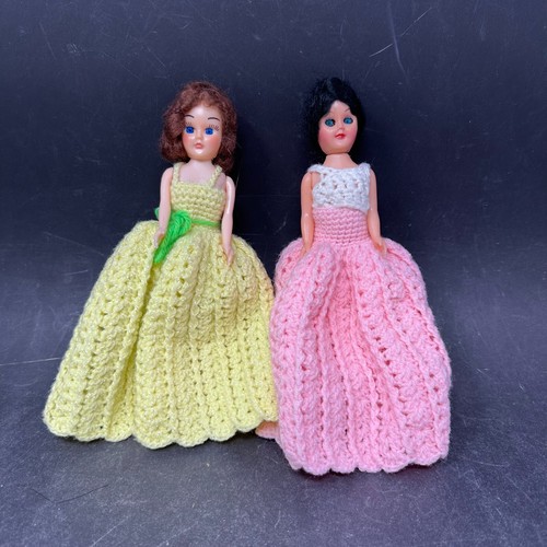 Dolls Crochet Dresses 7” Celluloid - Eyes Close 1950s - Lot of 2 - Vintage - Bild 2 von 10