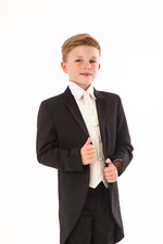 Boys Black Tailcoat Wool Morning Suit Herringbone Jacket Wedding Royal Ascot