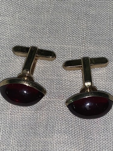 Vintage Manschettenknöpfe aus Nachlass ovaler roter Cabochon auf goldfarben - Bild 4 von 8