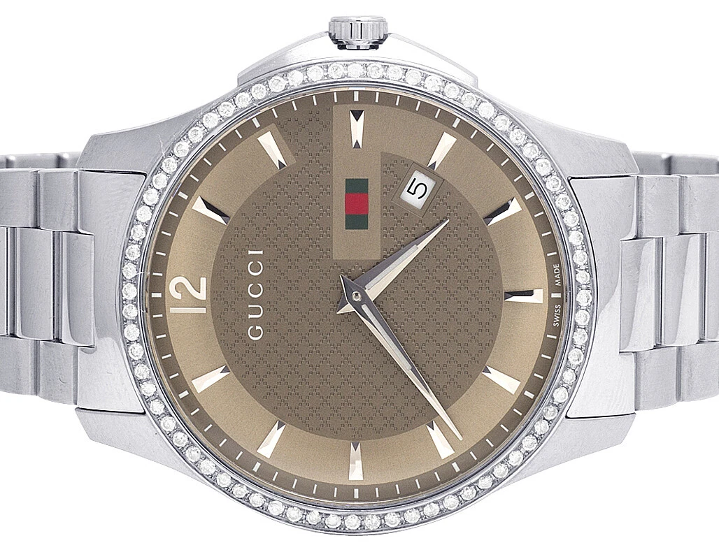 Montre homme neuve Gucci G Timeless 40 mm cadran marron diamant YA126310 1,5 ct