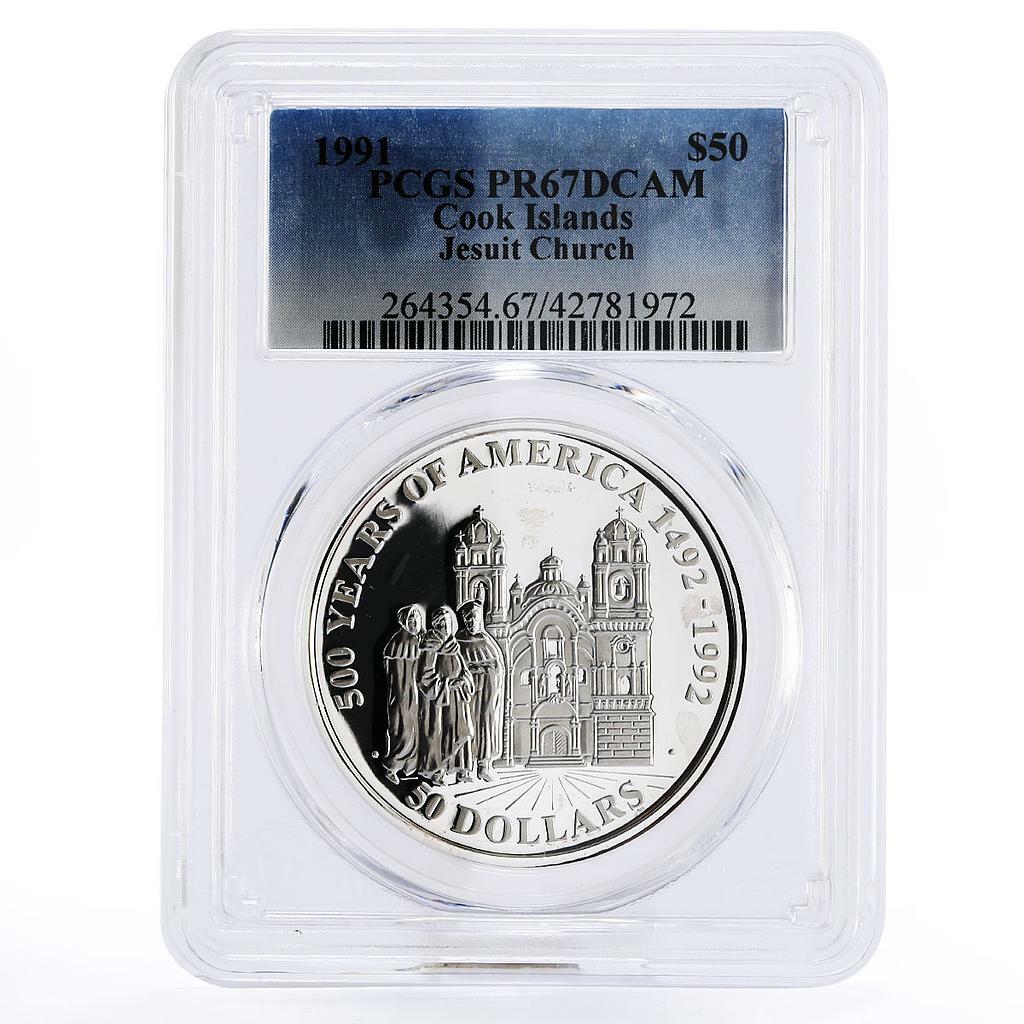 Cook Islands 50 dollars Jesuit Church Priests PR67 PCGS silver