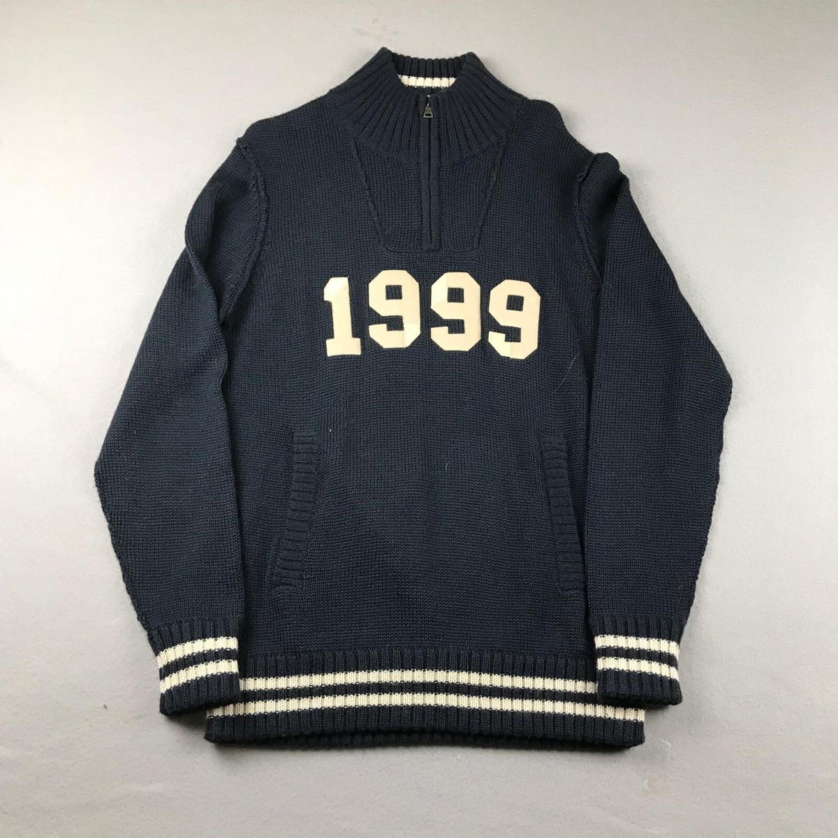 【希少】90s ［hand knit］ nautica cotton knit VTG 90s Nautica V Neck Sweater Size L Green Purple Preppy Cotton