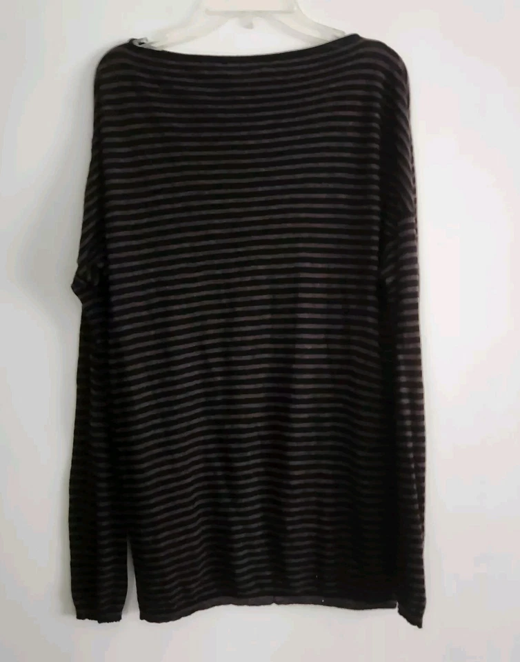 Vince  Womens M Brown Black Striped Thin-Knit Viscose Wool Boat Neck Sweater - Image 4 of 4