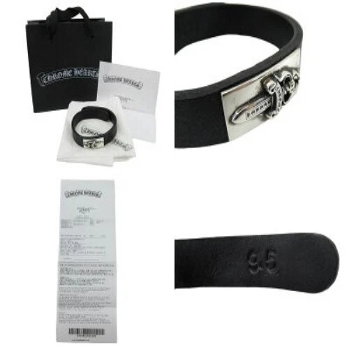 铬心束带宽皮革手链 SV925 皮革男女通用黑色铬合金 — 第 3/3 张图片