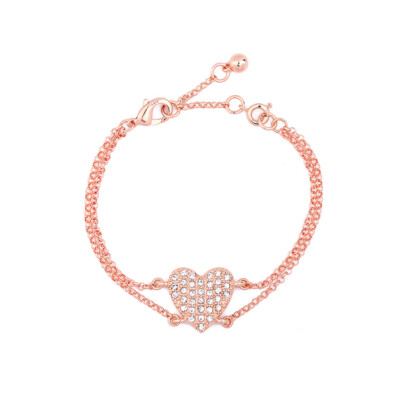 NEW Rose Gold Plated Pave Crystal LOVE Bracelet Heart Bangle