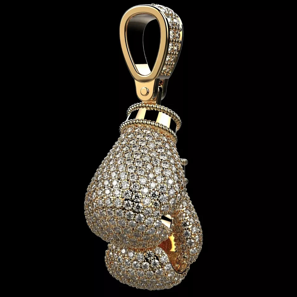 2.40Ct Round Cut Moissanite Men's Boxing Gloves Pendant 14K Yellow Gold Plated