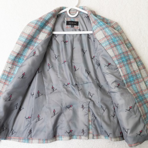 Talbots Shetland Blazer Wollmischung kariert gefüttert grau rosa blau Damen Gr. 8 - Bild 6 von 18