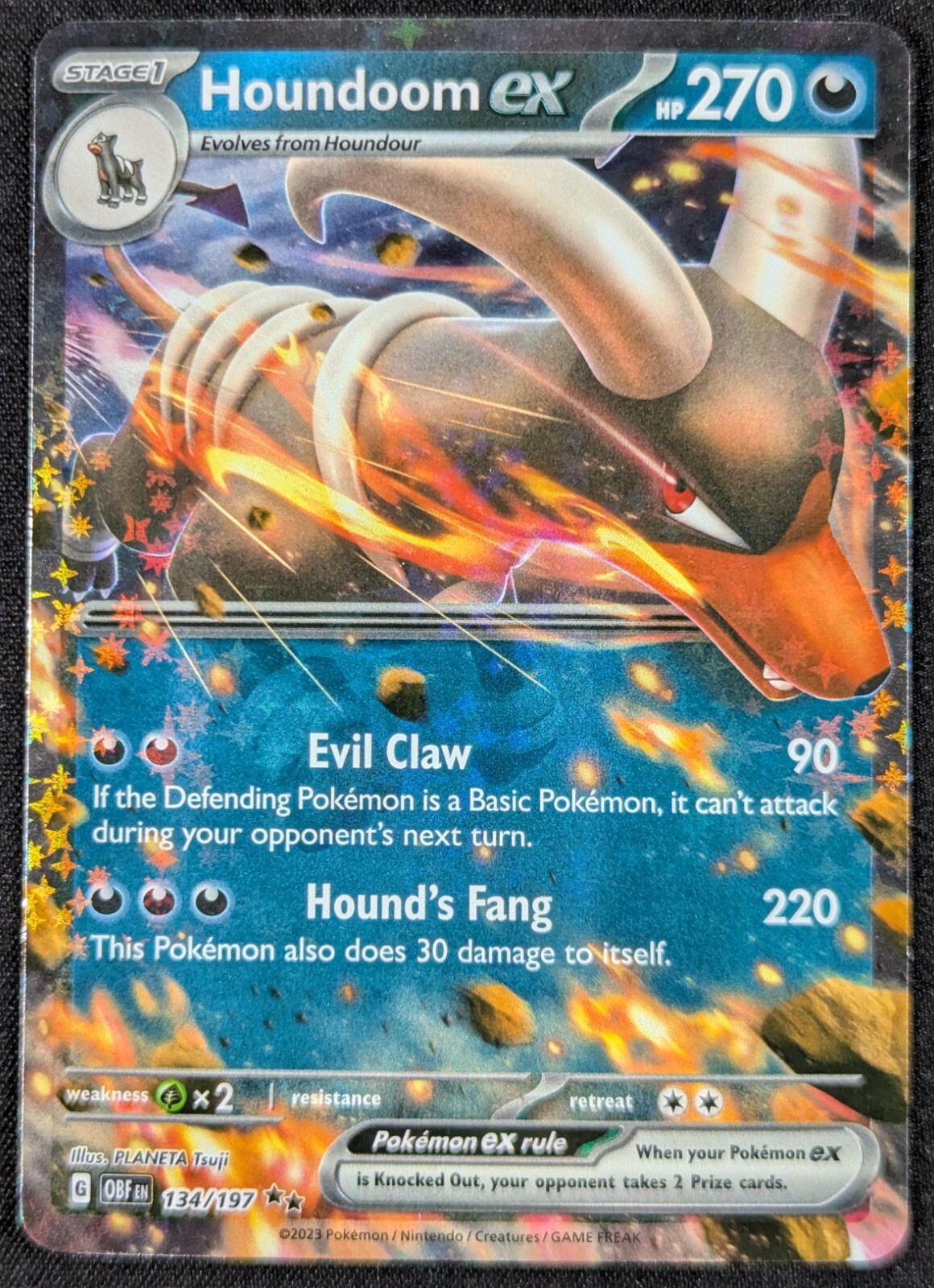 Houndoom EX 2023 Obsidian Flames Double Rare Holo Pokemon Card 134/197 (NM)