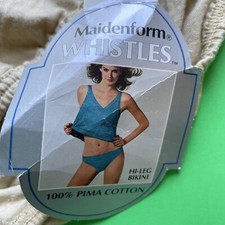 MAIDENFORM Whistles Panty Hi Leg Bikini Pima Cotton 80s Vtg 7 Tan Deadstock