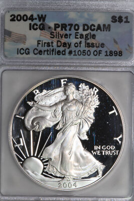 シルバーアメリカンイーグル 2004年 未流通 2004-W American Silver Eagle IGC PR70 DCAM First Day of Issue