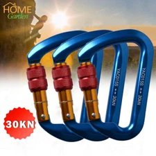 3* 30KN Heavy Duty Aluminum Carabiner D-Shape Screw Locking Rescue Caving Buckle