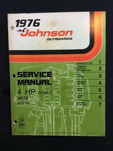 1976 Used Johnson Service Manual # 7603 4 HP # 206