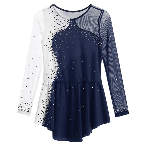 Kids Girls Leotard Rhinestone Dance Dress Ice Roller Gymnastics Skating Outfit - Picture 35 of 98