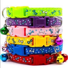 Pet Cat Dog Collar Adjustable Necklace Shaped Bones Stars Printed With Bells