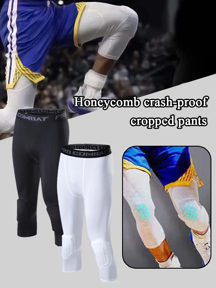 Men's Basketball Sports Tight Pants ¾ Compression Workout Leggings w/Knee  Pads