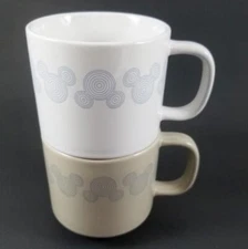2 Disney Parks Mickey Ears Icon Stackable Mugs Coffee Cups Set RARE His Hers Lot