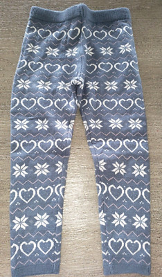 girls NEW BLUE/GRAY KNIT LEGGINGS WHITE SNOWFLAKES HEARTS size 2/3 WARM!
