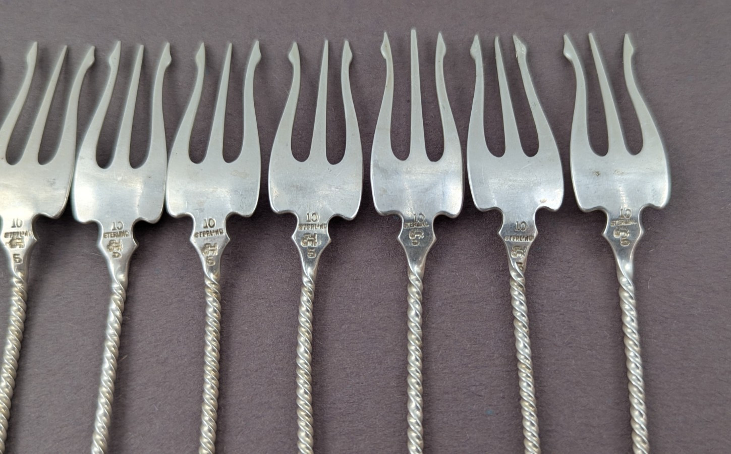 12 Square Twist by Whiting Sterling Silver Cocktail Fork Oyster Forks Set 5.5"