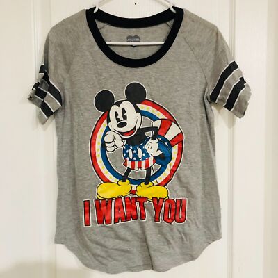 Modern Lux Women's T-Shirt US Flag Mickey Mouse I Want You Gray Size Small