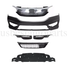 Front Bumper Cover Upper & Lower Grille Fog Lights For 2016 2017 Honda Accord